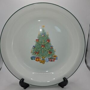 Corelle by Corning Christmas Tree Pasta Bowl Rimmed Soup Plate Green Trim USA